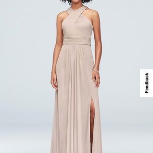 David’s bridal Criss cross high neck mesh bridesmaid dress biscotti